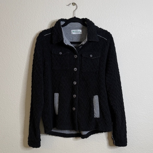 Aventura Cheyenne big shirt fleece jacket women’s large black grey EUC - Picture 2 of 8